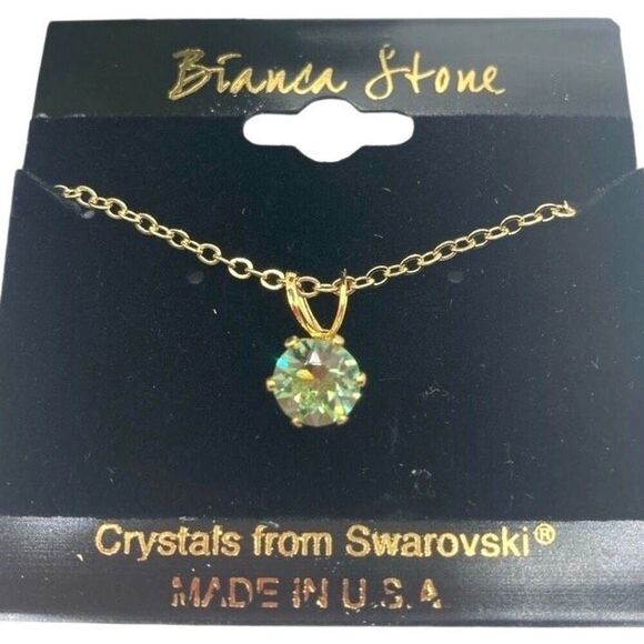 Bianca Stone Swarovski Crystal Dainty Green Crystal Pendant Necklace - Picture 1 of 6